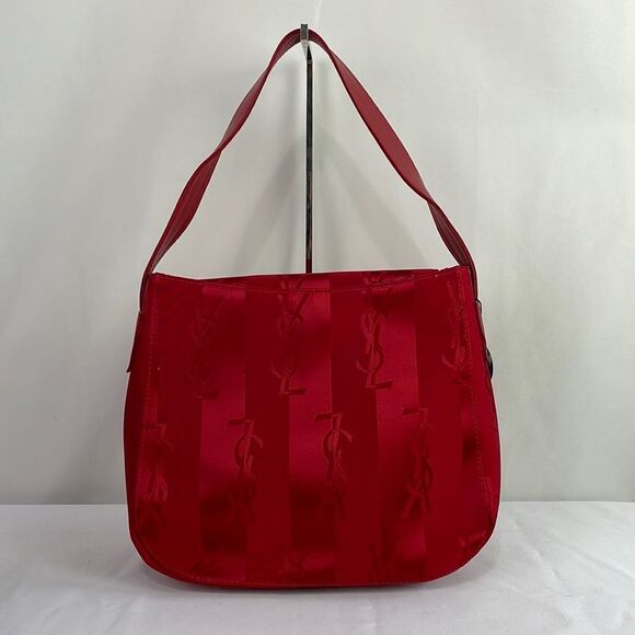 Yves Saint Laurent Handbags - Yves St Laurent Vintage Red Satin Logo Bag